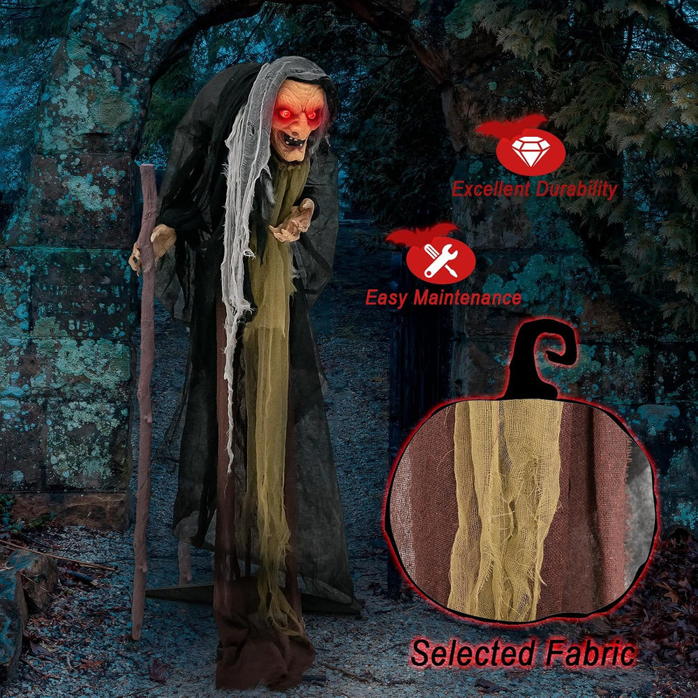 Tangkula 5 FT Halloween Animated Standing Hunchback Witch Holding Cane