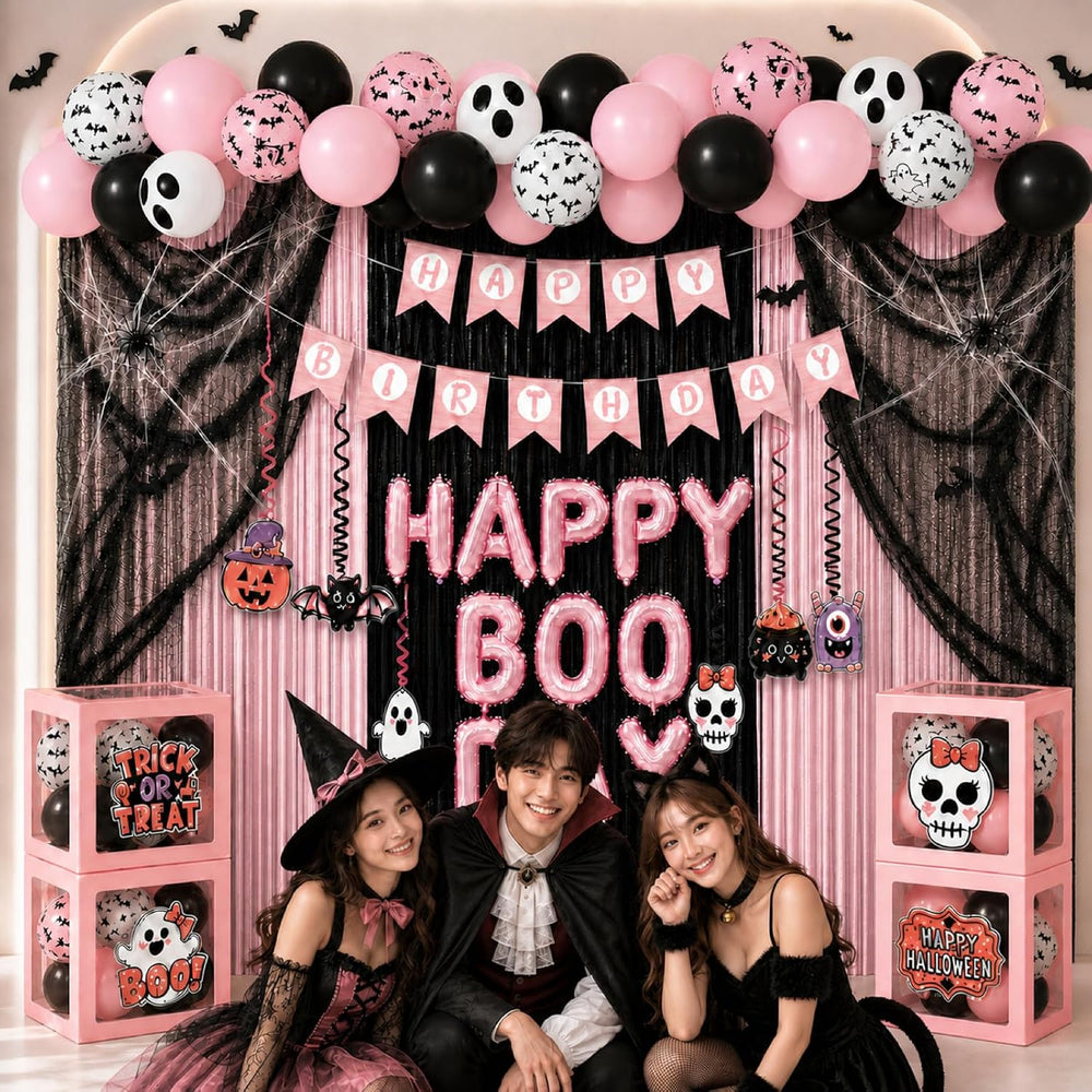 UJoyant Pink Halloween Party Decorations, Birthday Kit with 4 Balloon Boxes