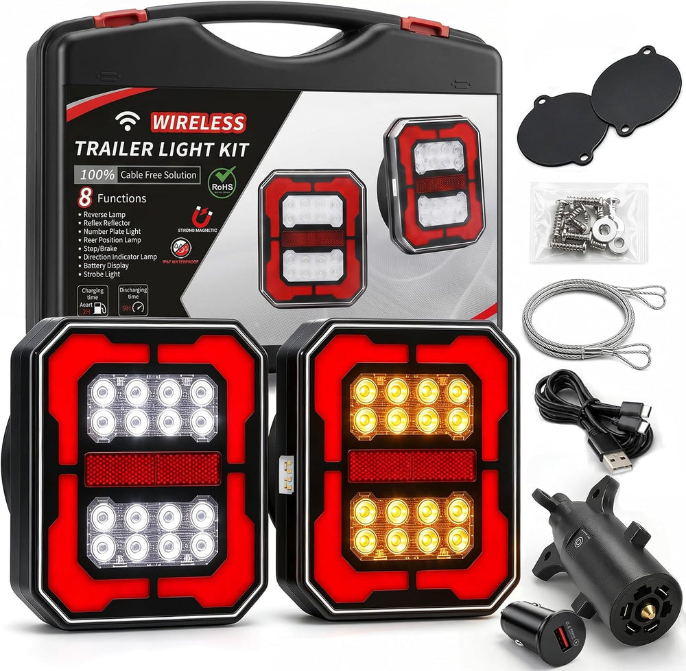 Wireless Trailer Lights, Magnetic Rechargeable LED Tow Light Kit