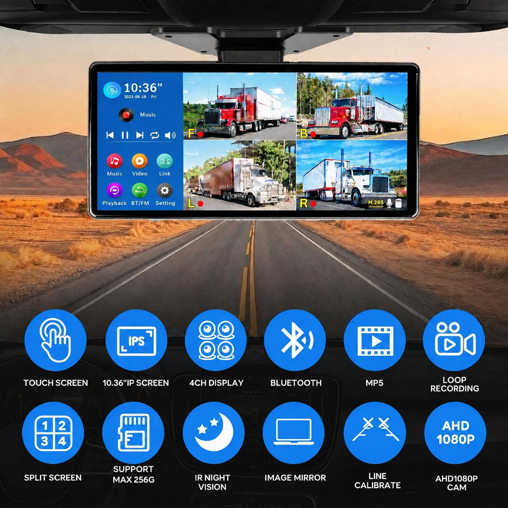 10.36" 4K RV Backup Camera System with 4 1080P Cameras