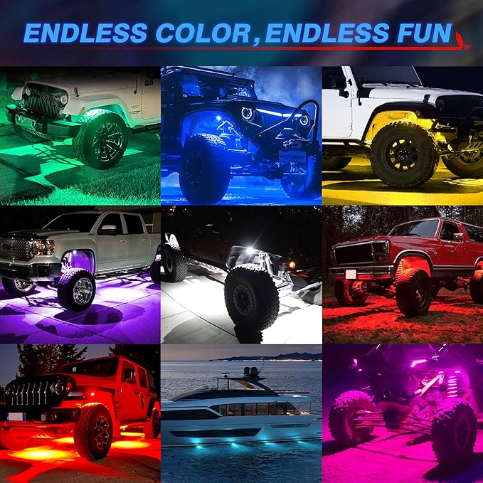 MICTUNING Q1 RGBW Rock Lights, 8 Pods Pure Color Underglow Neon Multicolor