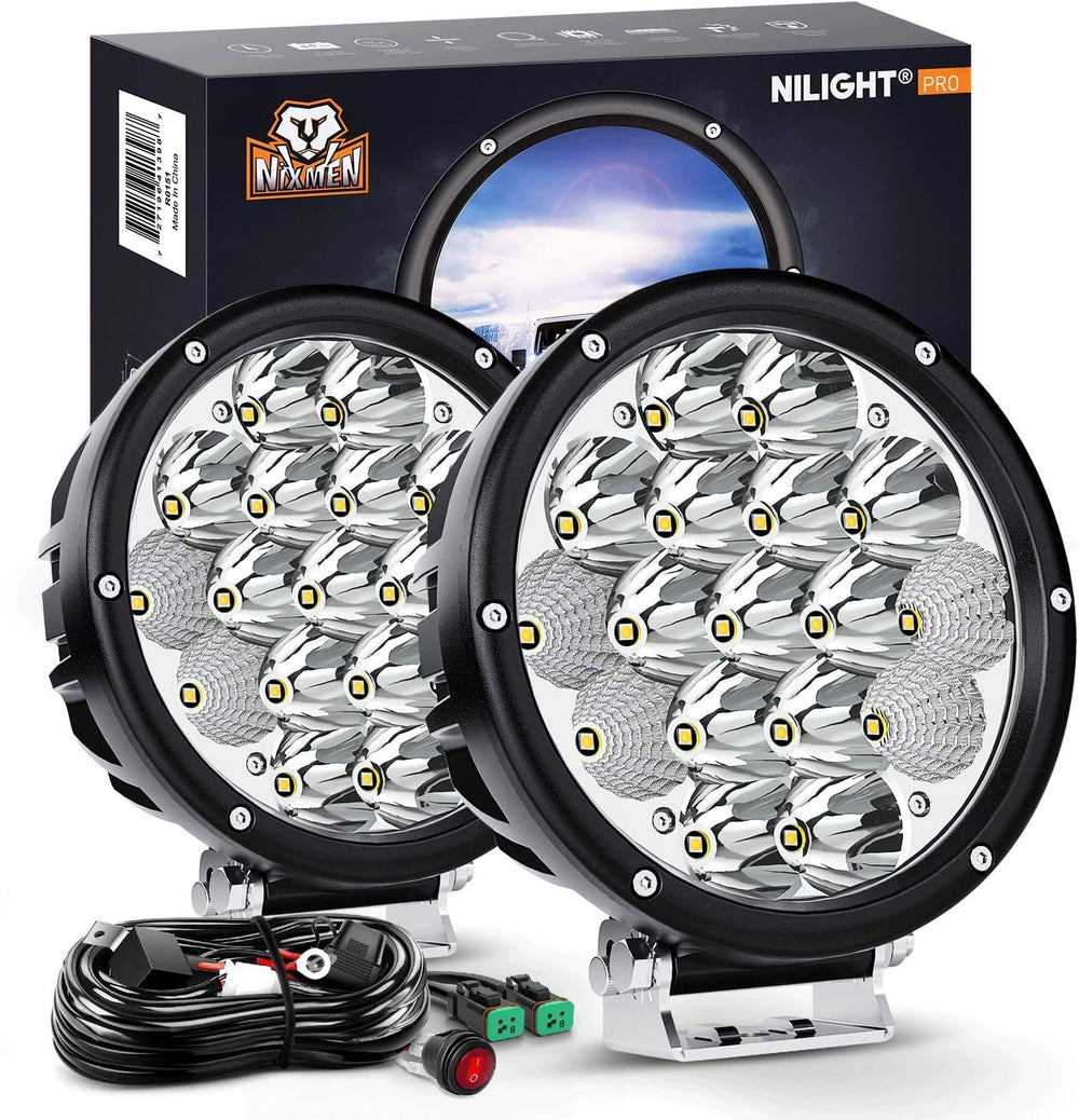 Nilight Pro Series 2PCS 7 Inch Round LED Driving Offroad Light 85W 10200LM