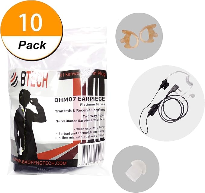 BTECH QHM07 Platinum Series Noise-Cancelling Earpiece (10 Pack)