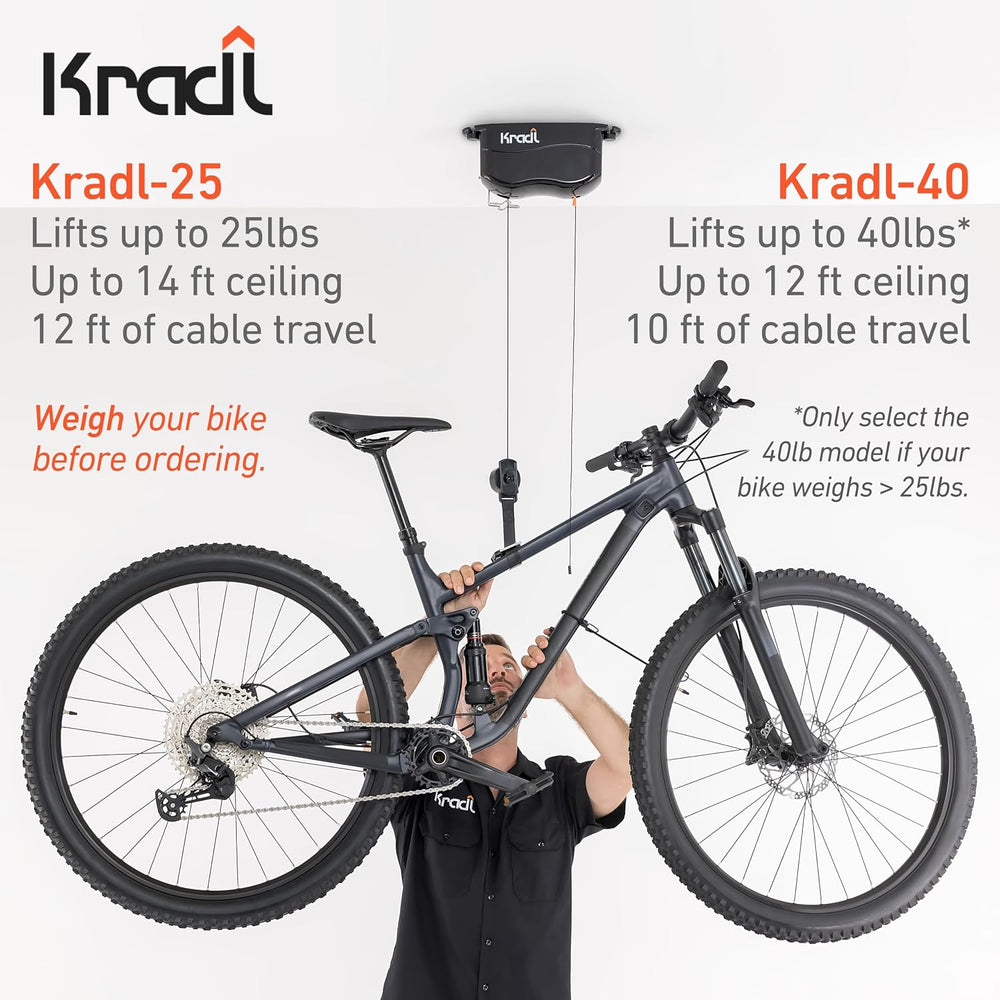 Kradl - Spring-Powered Ceiling Bike Hoist and Rack for Effortless Storage