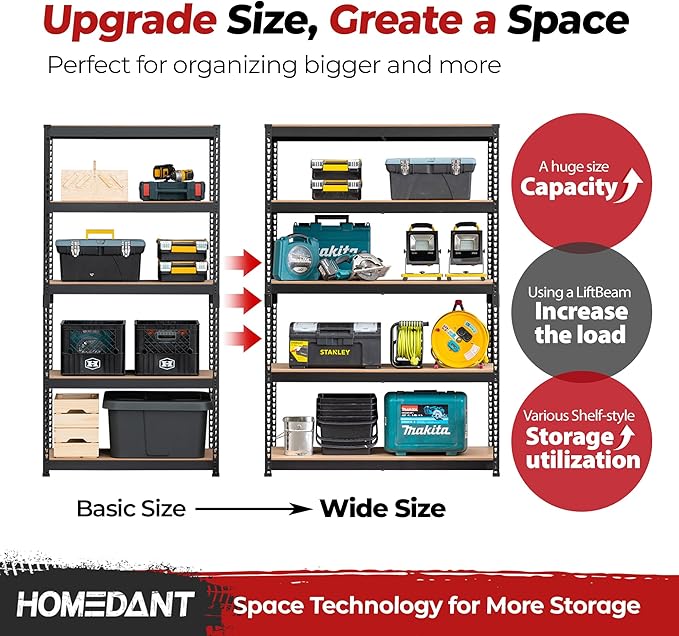 HOMEDANT 5 Tier Laminated Boltless Heavy Duty Garage Storage Adjustable Wide