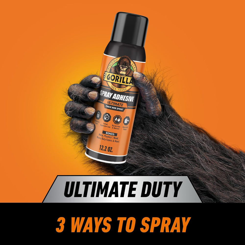 Gorilla Ultimate Spray Adhesive, Multi-Purpose, White, 12.2 oz, 2-Pack