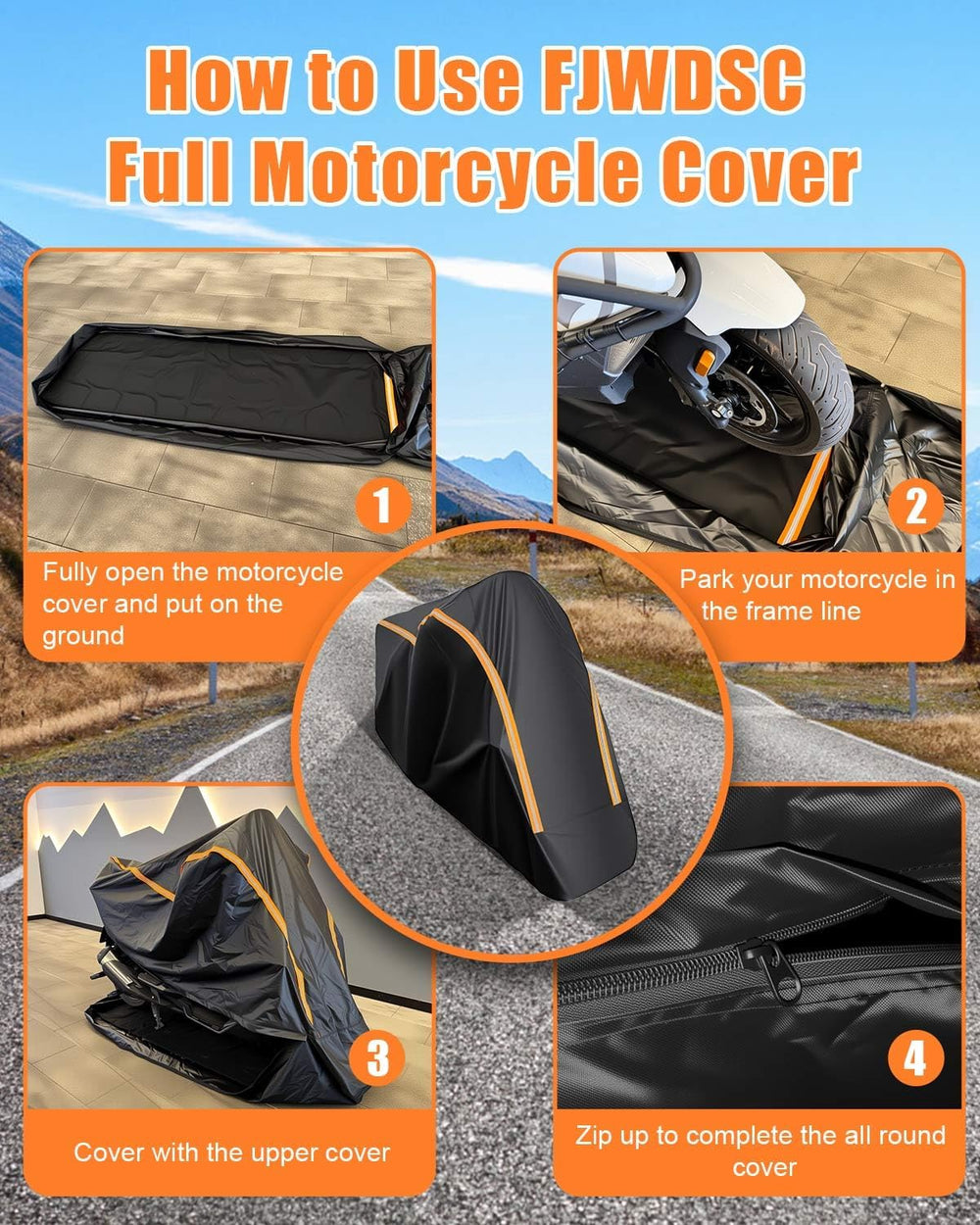 Full Enclosed Motorcycle Cover Waterproof Outdoor Fit Length up to 118"