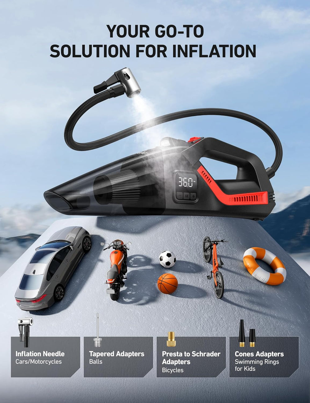 AstroAI 4-in-1 V3 12VDC 16.4FT High Power Handheld Car Vacuum&Tire Inflator