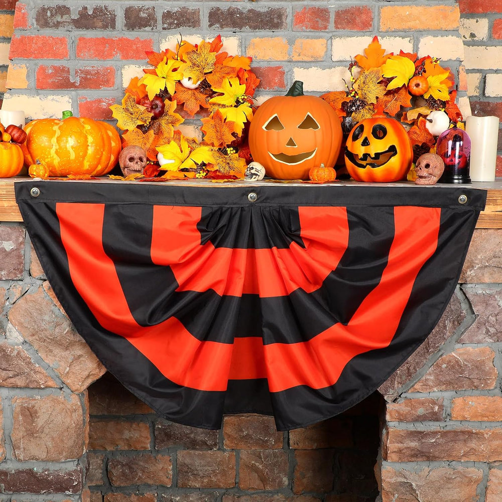 Newwiee 12 Pcs 3 x 1.5 ft Halloween Flag Bunting Half Fan Hanging Pleated Fla...