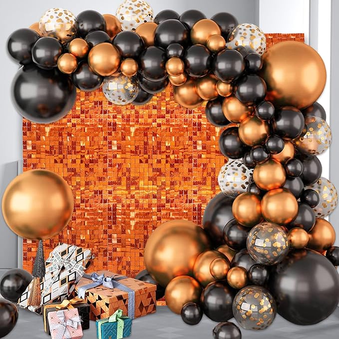 12PCS Orange Shimmer Wall Backdrop, Laser Square Sequin Photo Backdrops Panel...