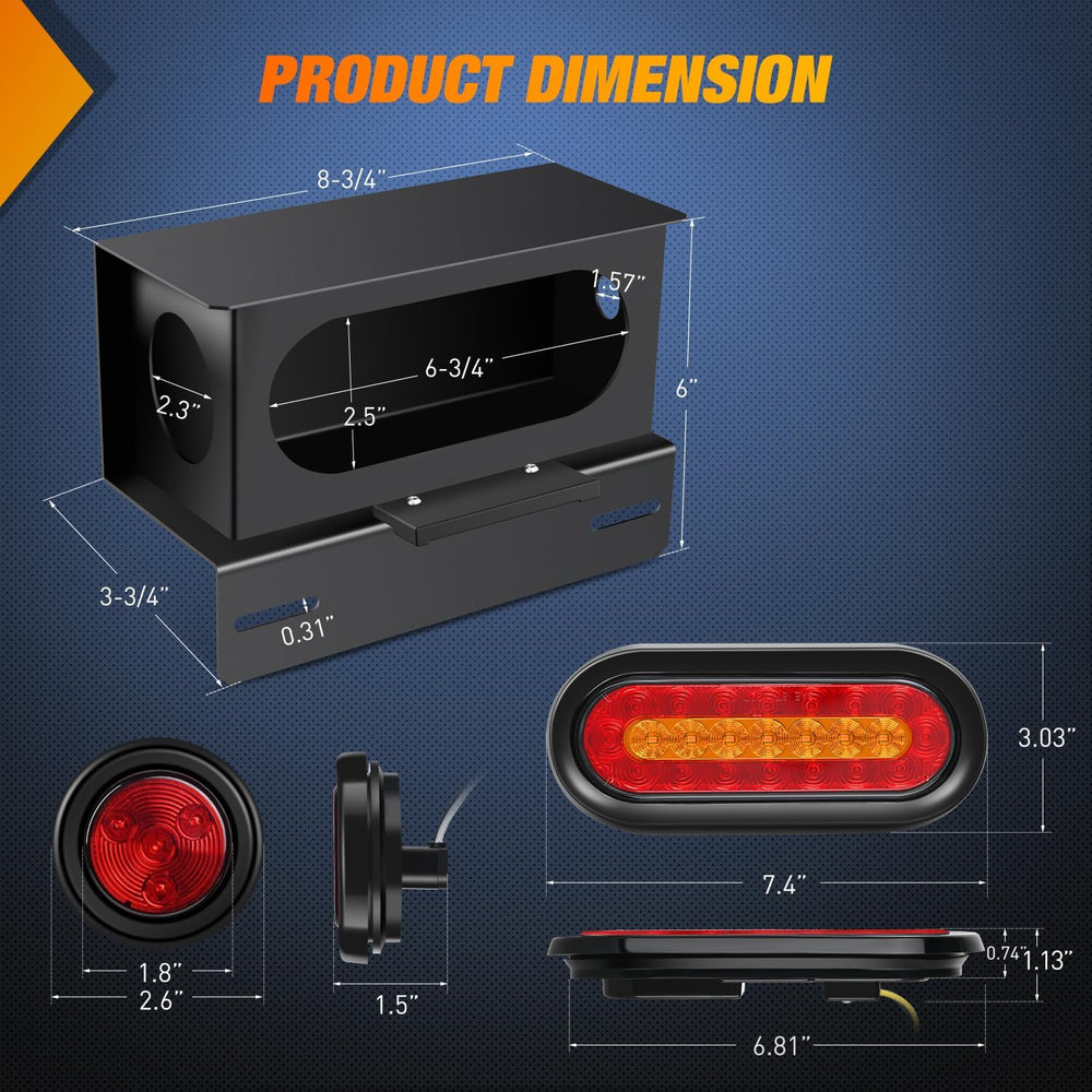 Nilight Steel Trailer Light Boxes Kit w/Oval Tailight Round Marker Lamp