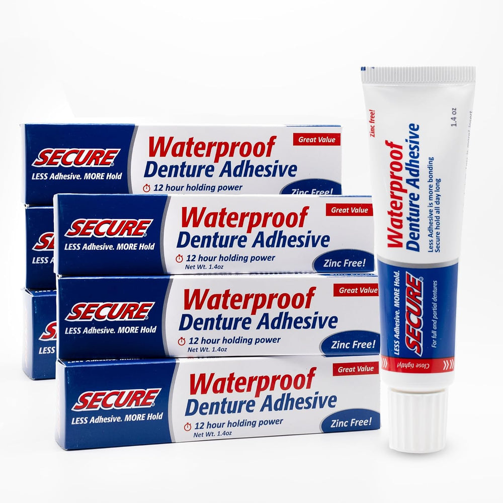 Secure Denture Adhesive Cream, Zinc Free Denture Glue, 1.4 oz, 6 Pack