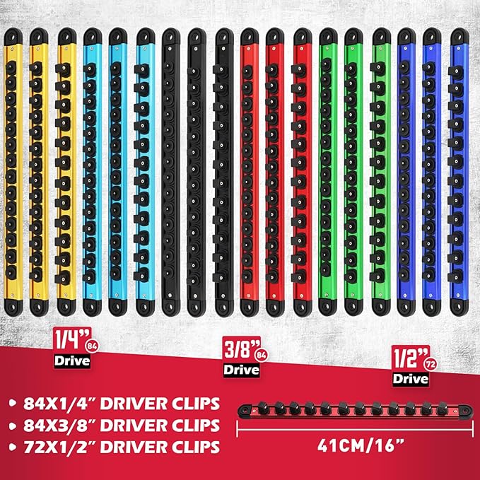 18-Piece Magnetic Socket Holder Organizer Set, Heavy Duty 1/2, 1/4-Inch Socket