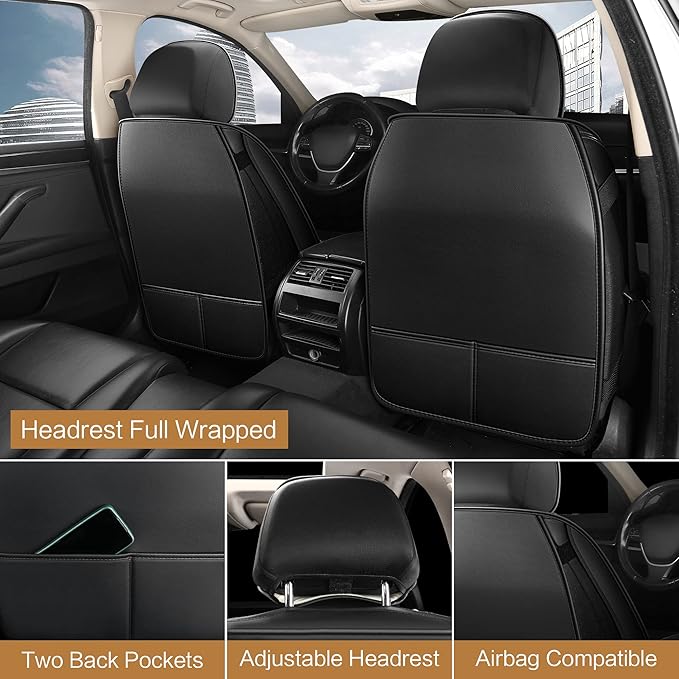 Pariitadin Leather Car Seat Covers Full Set, Waterproof Faux Leather Seat Covers