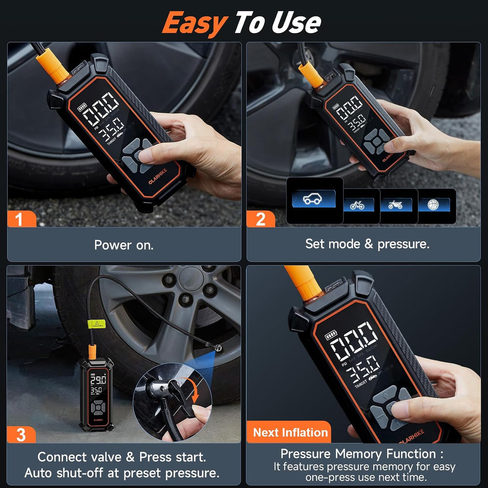 OlarHike Tire Inflator Portable Air Compressor,Dual Power-3*2000mAh &12V DC