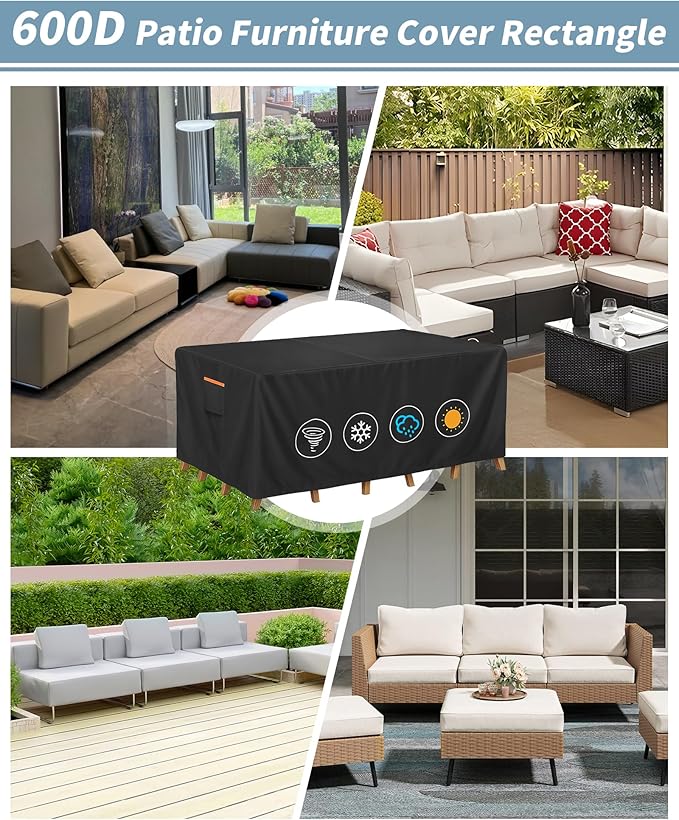 Outdoor Waterproof Furniture Cover, 64W x 52L x 28H inches Heavy Duty 600D