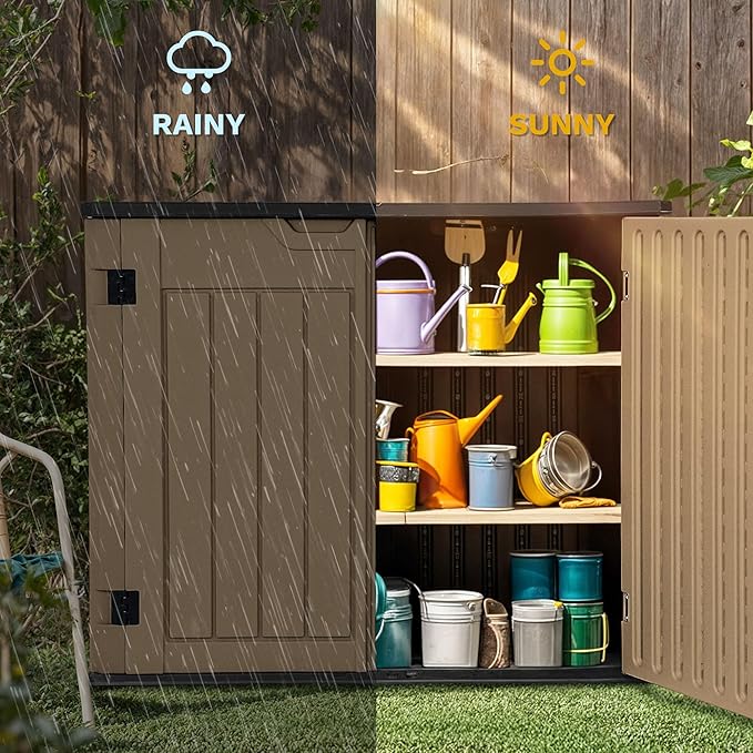 DWVO 35 Cuft Outdoor Horizontal Storage, Waterproof Resin Storage Shed