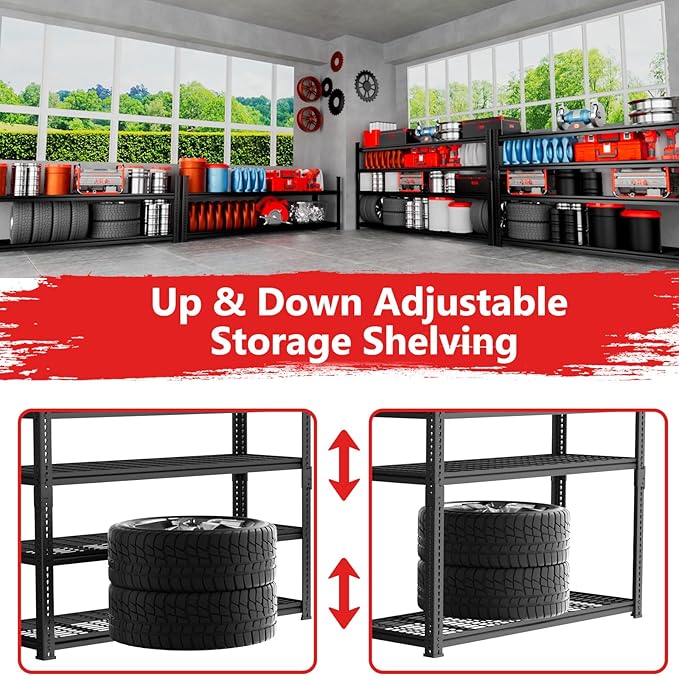 Storage Shelves, Garage Shelving Heavy Duty 2640LBS Capacity, 4 Tier Utility