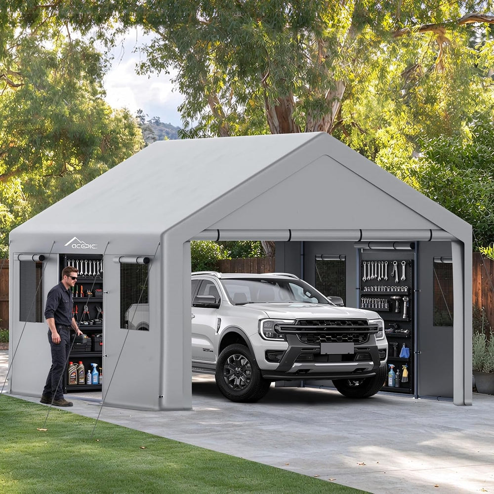 13x20ft Heavy Duty Carport with All-Season Sidewalls, Grey