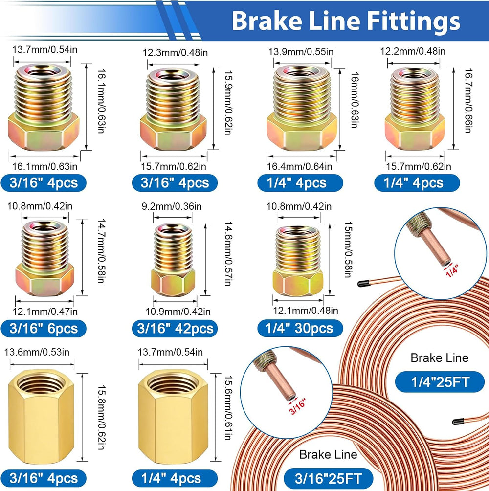 smseace 3/16" 1/4" Brake Line Flaring Tool Kit with 102Pcs Fittings