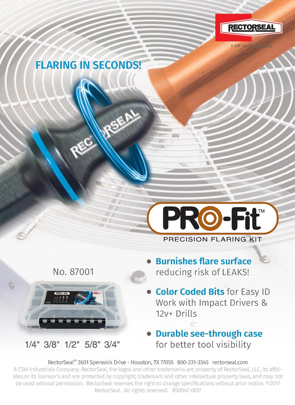 RectorSeal Pro-Fit 87001 Precision Quick Flaring Kit, with 5 Color Coded Bits...