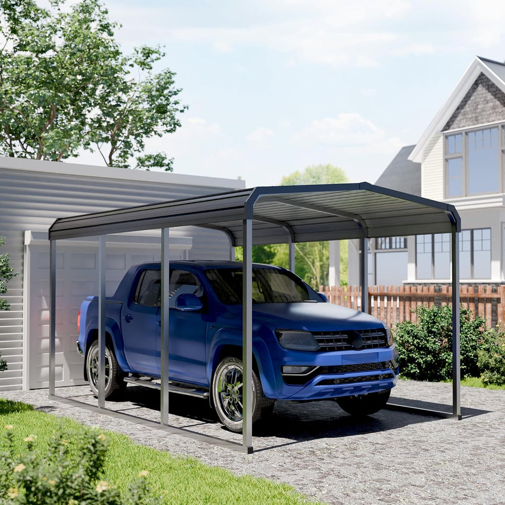 10x15 FT Heavy Duty Metal Carport Kits with Galvanized Steel Roof and Frame, ...
