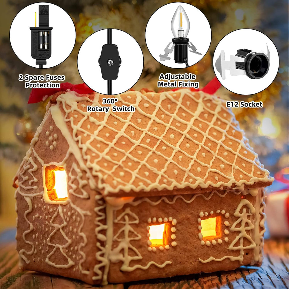 Enhon 6ft Accessory Cord with 1 LED Light Bulb, C7 Bulbs, 8 Pack