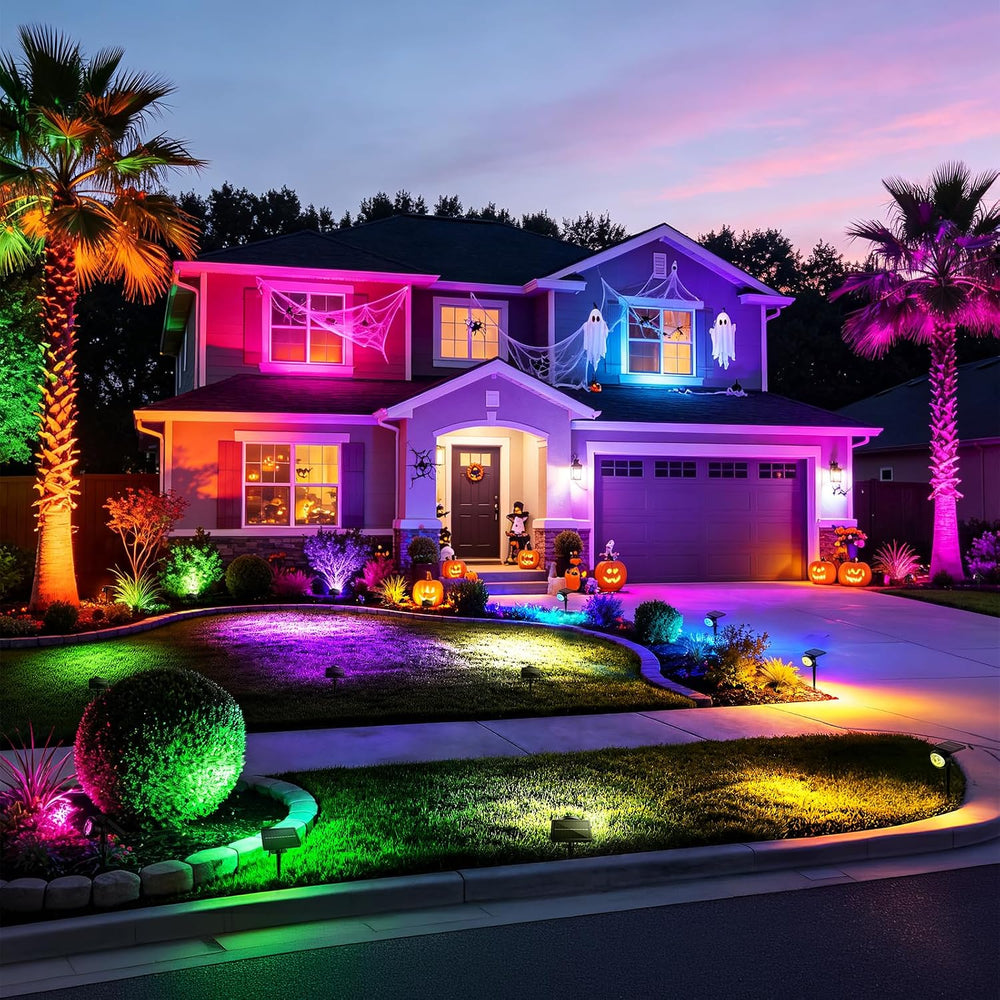 Solar Spot Lights Outdoor Waterproof,10Modes RGB Halloween Spotlights 4Pack