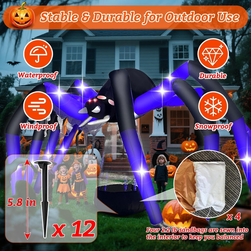 9FT Giant Outdoor Halloween Inflatables Decorations Spider Blow up