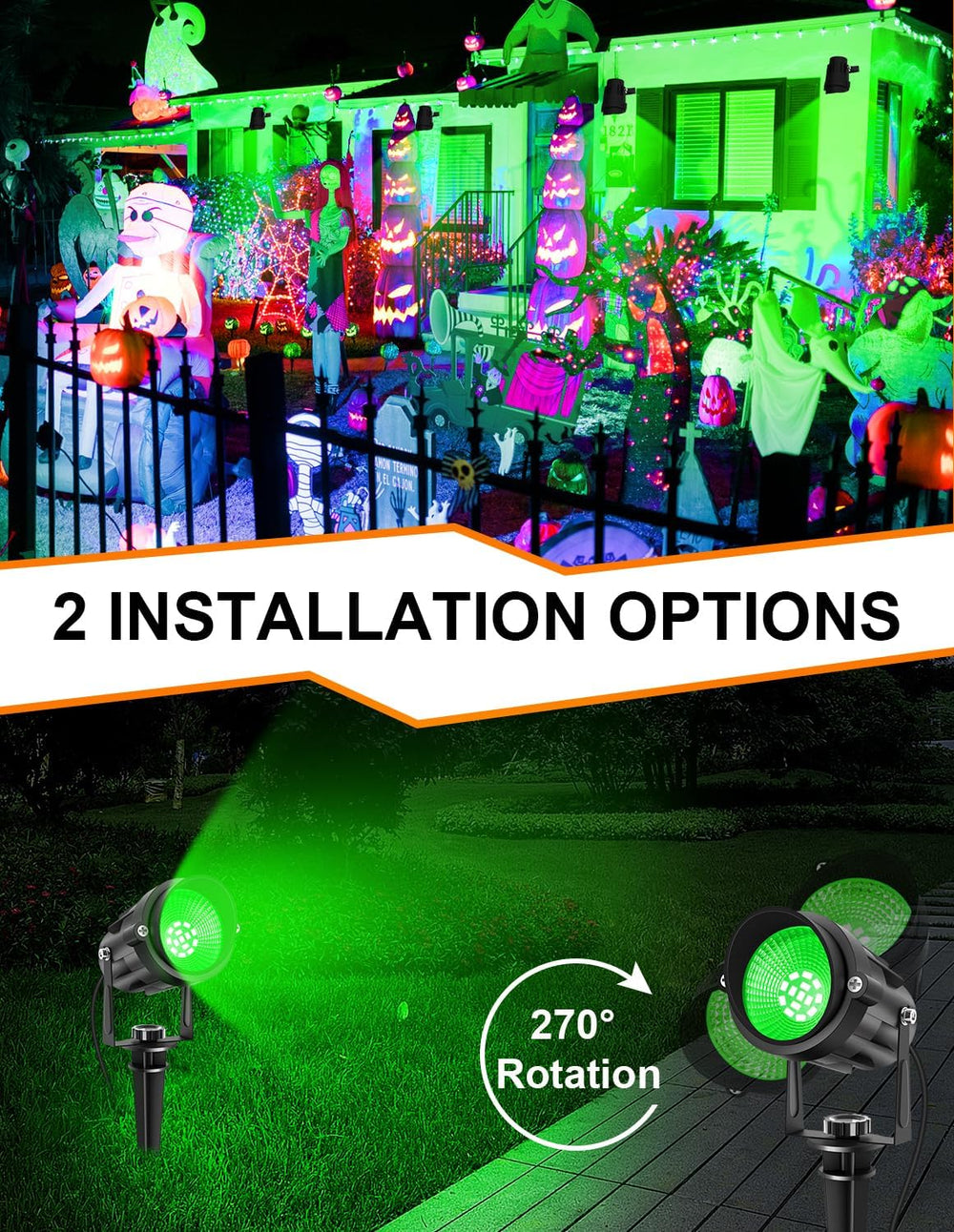 Halloween Green LED Spot Lights Outdoor, 14 LED Landscape Lighting with US Pl...