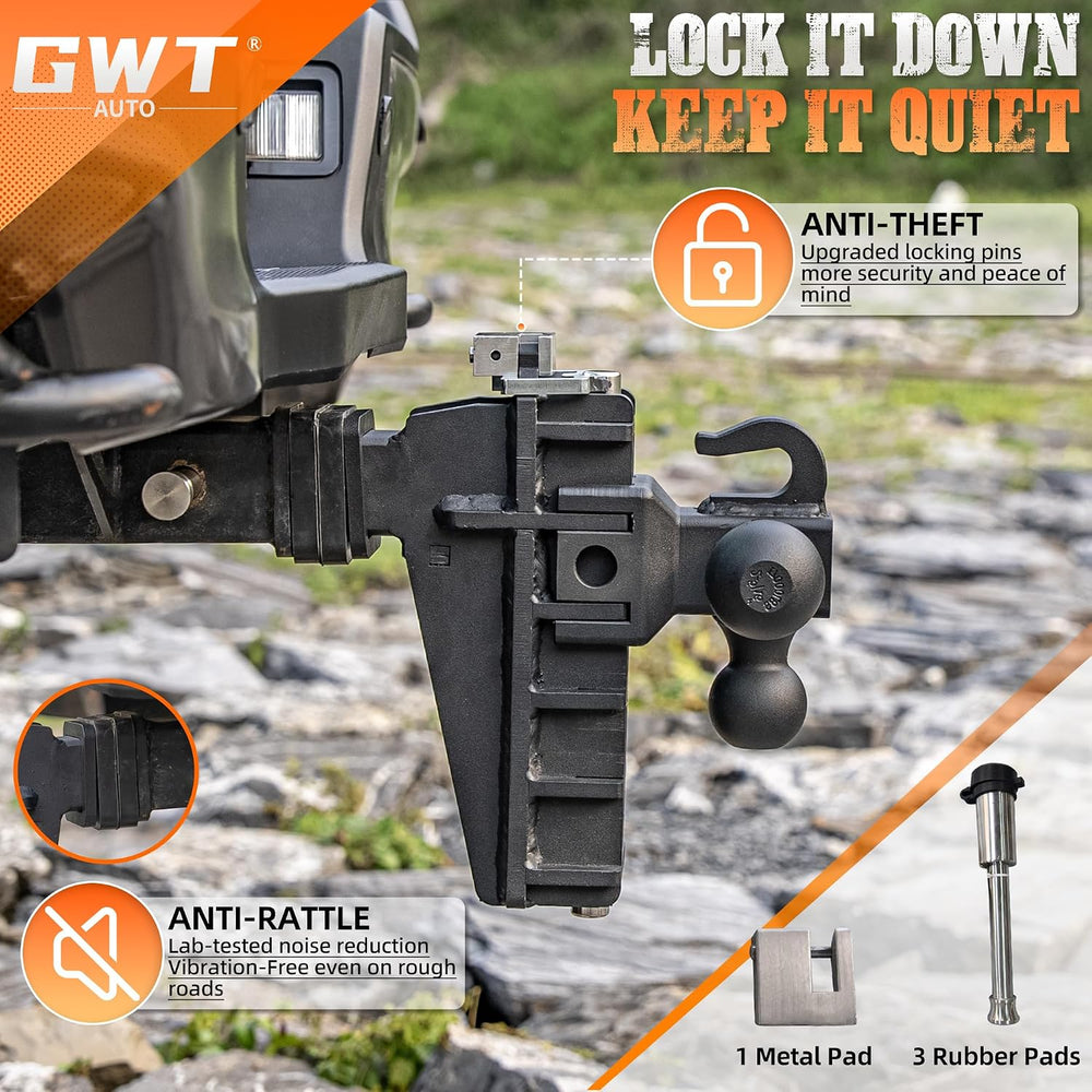 Adjustable Trailer Hitch with Hook, Tri-Ball (1-7/8" x 2" x 2-5/16&...