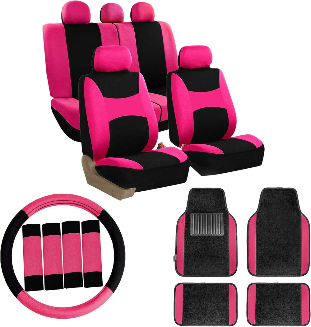 FH Group Car Seat Covers Combo Full Set with Carpet Floor Mats Steering Wheel...