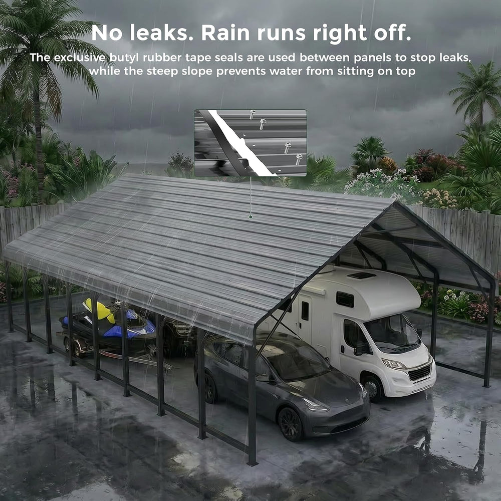 20x40FT Extra Large Heavy Duty Metal Carport 132° Steep Anti-Pooling Roof