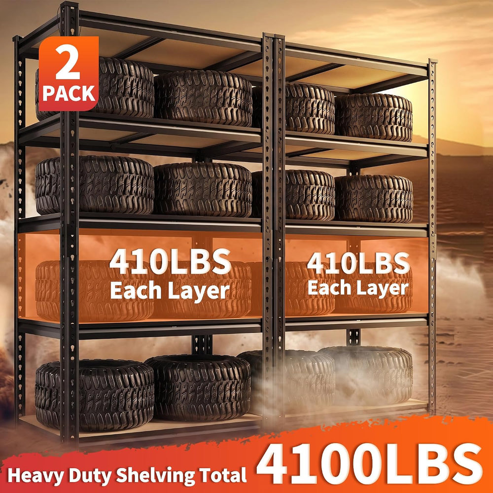 REIBII 2 Pack Garage Shelving,5 Tier Heavy Duty Storage Shelves,Black