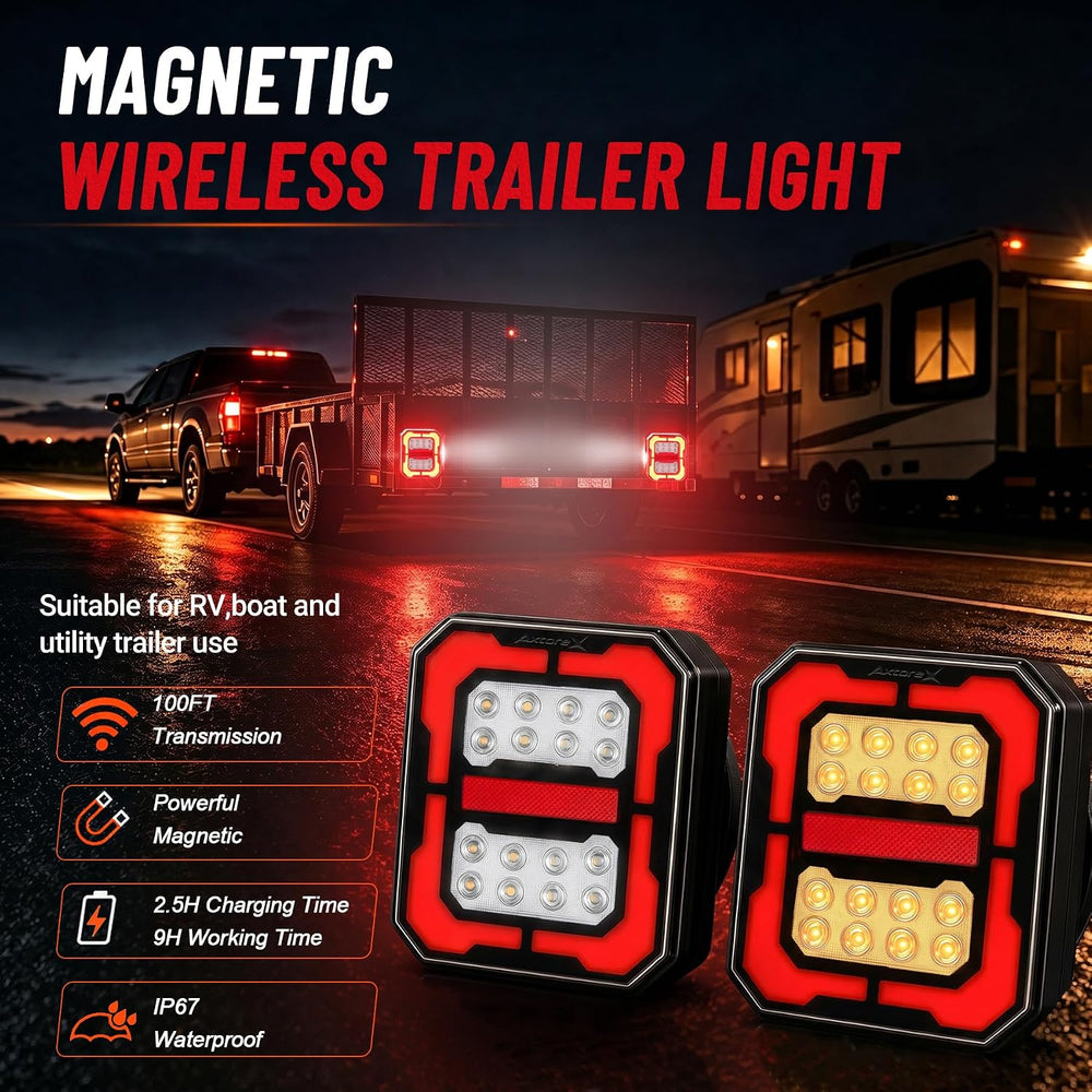 Wireless Trailer Lights, Magnetic Rechargeable LED Tow Light Kit