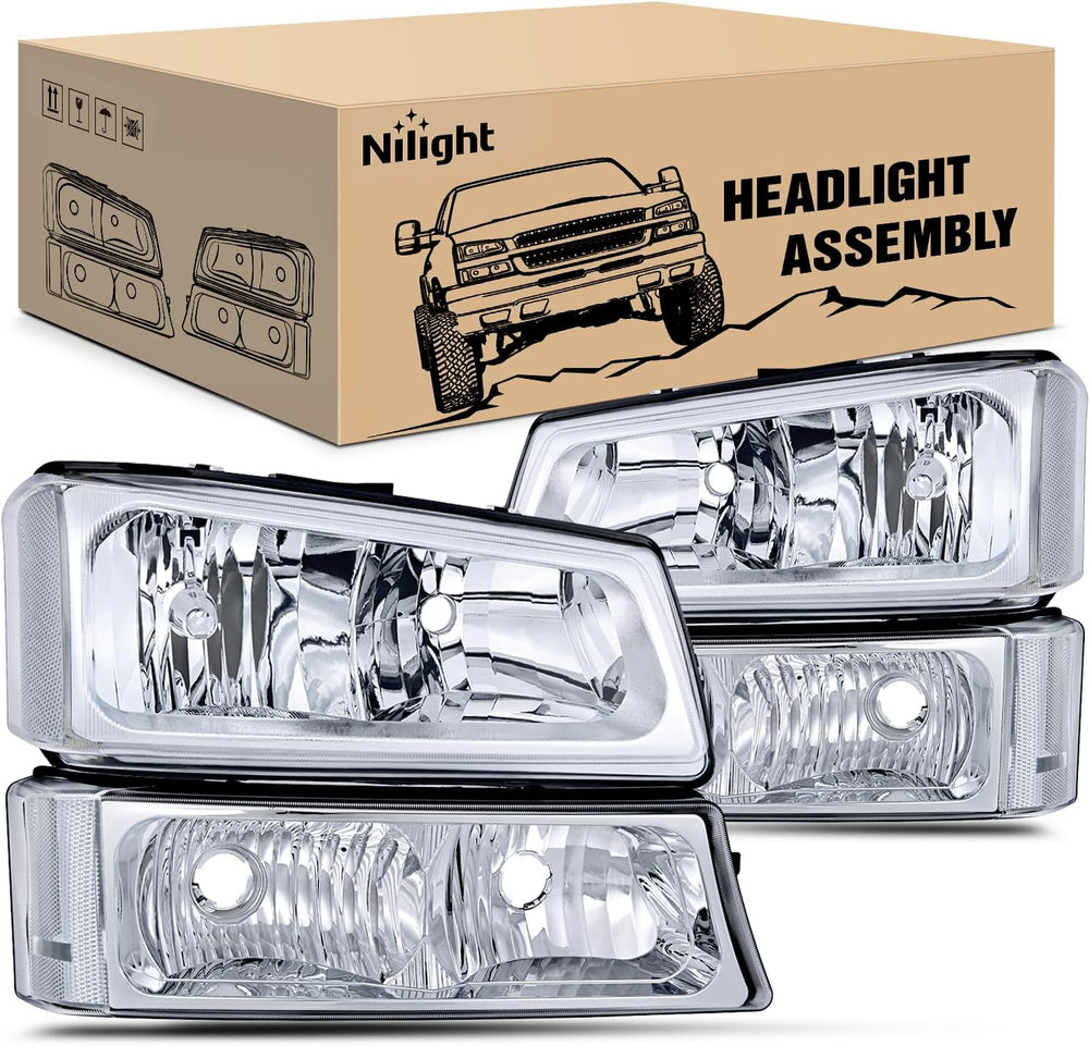 Nilight Headlight Assembly for 2003 2004 2005 2006 Chevy Silverado Avalanche ...