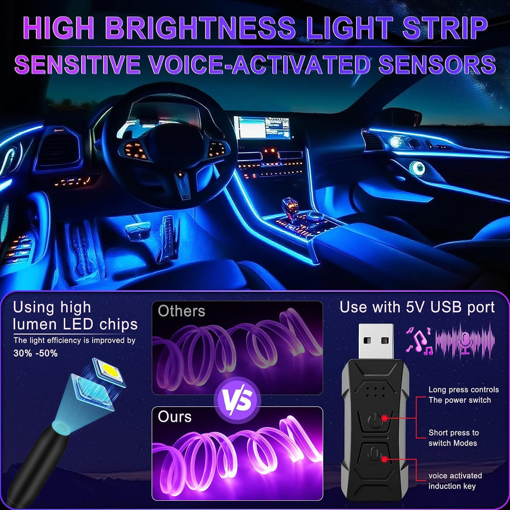 LivTee Smart Car LED Interior Lights with USB Port, LED Strip Fiber Optic Lig...