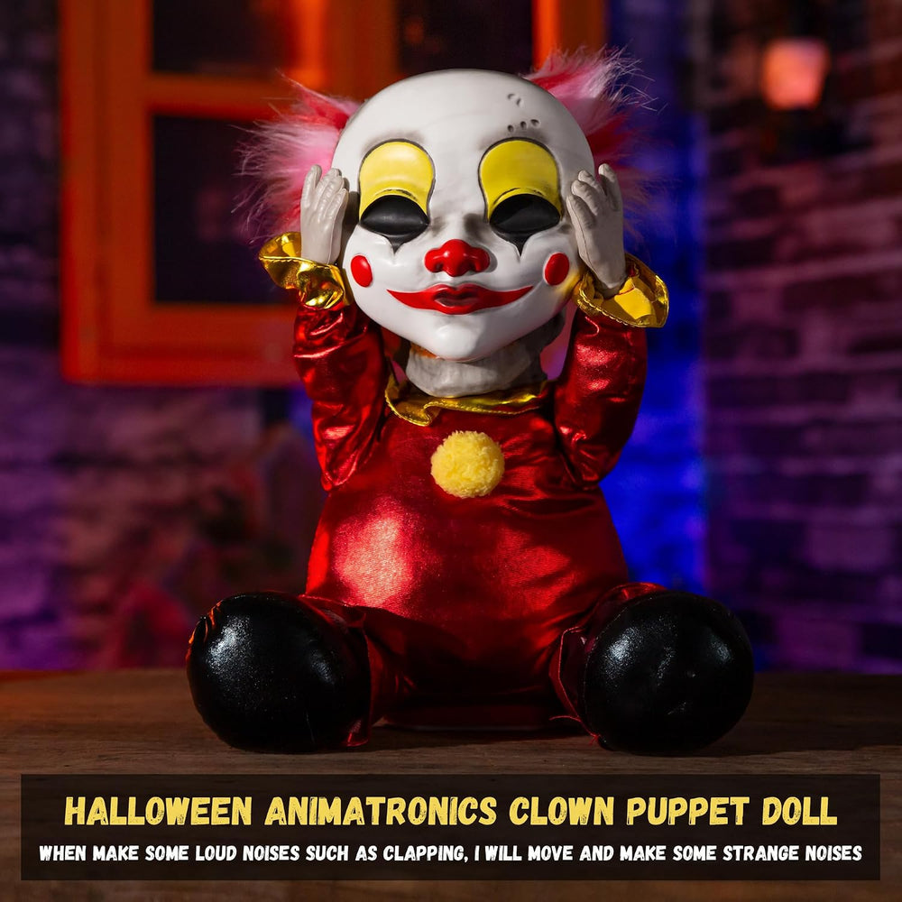 Halloween Animatronic Face Ripping Clown Decorations, Sound Activated Demonic...