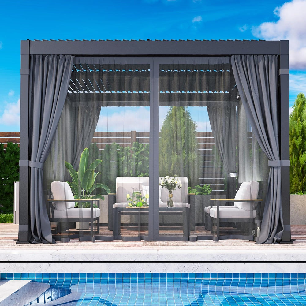 10' x 12' Pergola with Curtain & Adjustable Roof & Aluminum F...