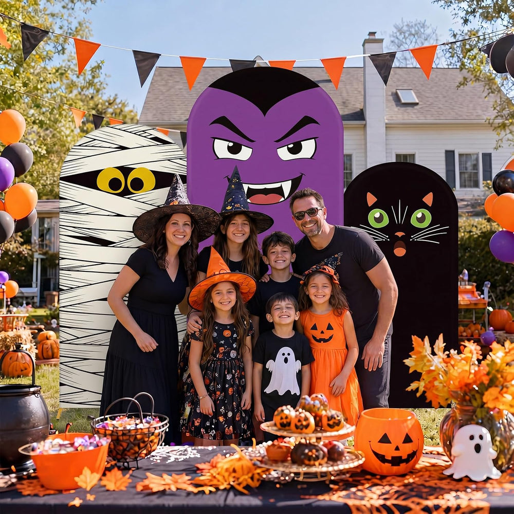 Moukeren 3 Pcs Halloween Black Cat Arch Backdrop Cover, 4ft 5ft 6ft Decor