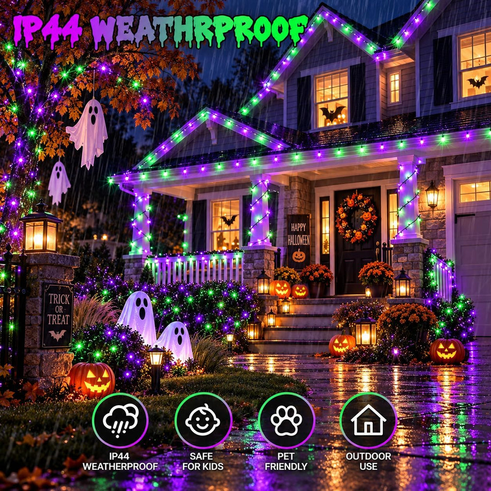 OZS Connectable 2-Pack 164Ft 400LED Halloween String Lights, Purple&Green