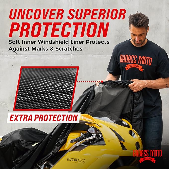 Badass Moto Ultimate Motorcycle Cover Waterproof Outdoor, Heavy Duty Motorcycle