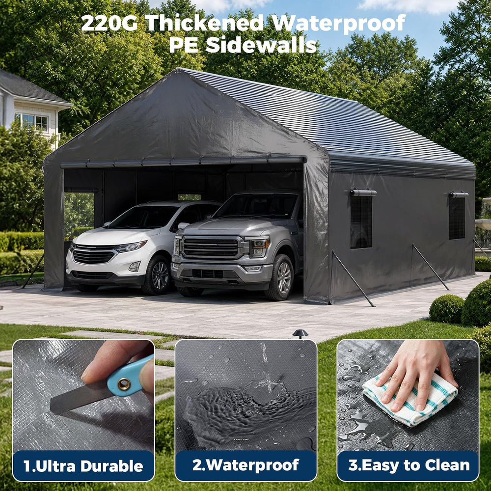 20x20FT Metal Carport with Removable Sidewalls & Mesh Windows
