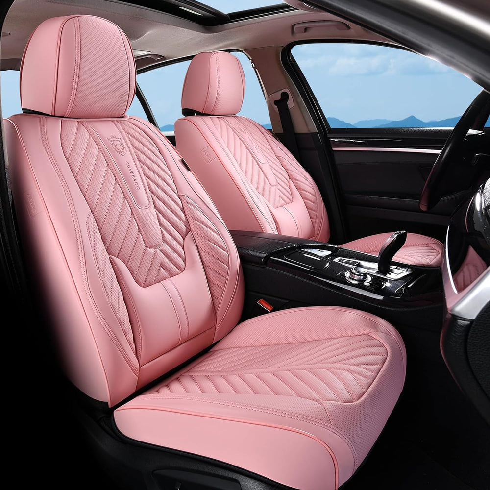 Coverado Seat Covers Full Set, Luxury Leather Pink Car Seat Covers for Car wi...