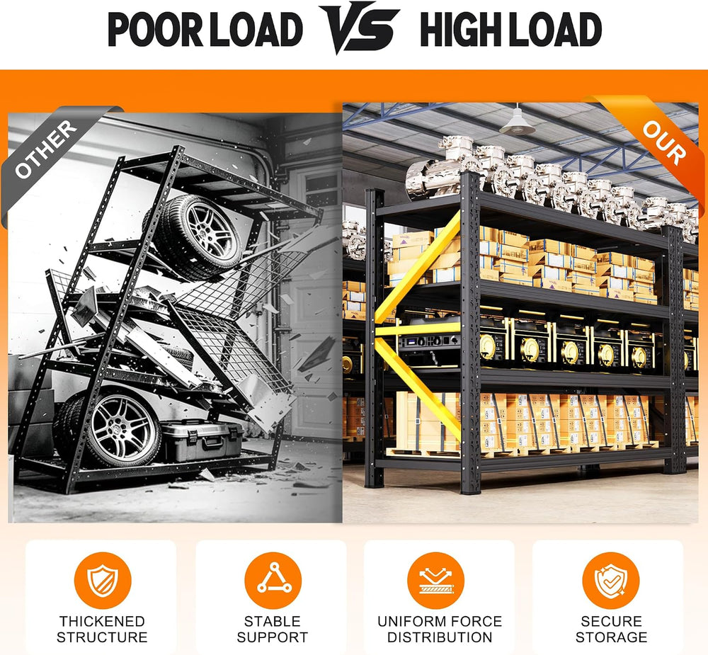 69" W Metal Storage Shelves,4 Tier Adjustable Heavy Duty Garage Shelving...