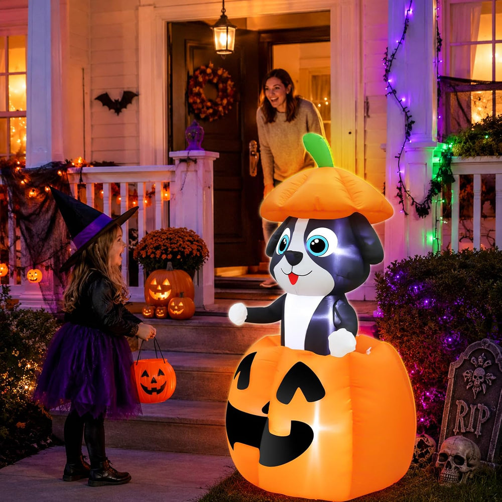 Animated 5 FT Halloween Inflatables Dog Broke Out from Pumpkin