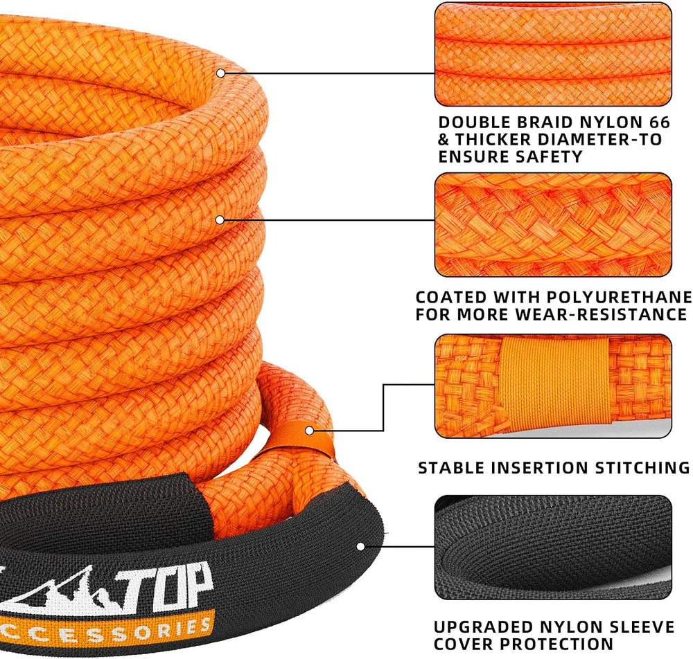 ALL-TOP Kinetic Recovery Rope Kit w/ 2 Soft Shackles, 48000Lbs, 1in x 20ft, H...