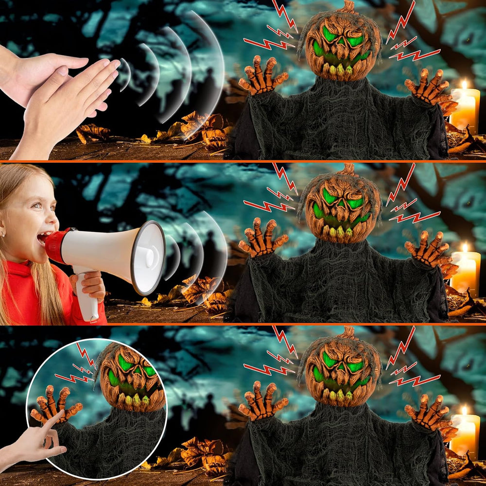 QEQEKAKA Halloween Animatronics Decorations Animated Pumpkin with Sound