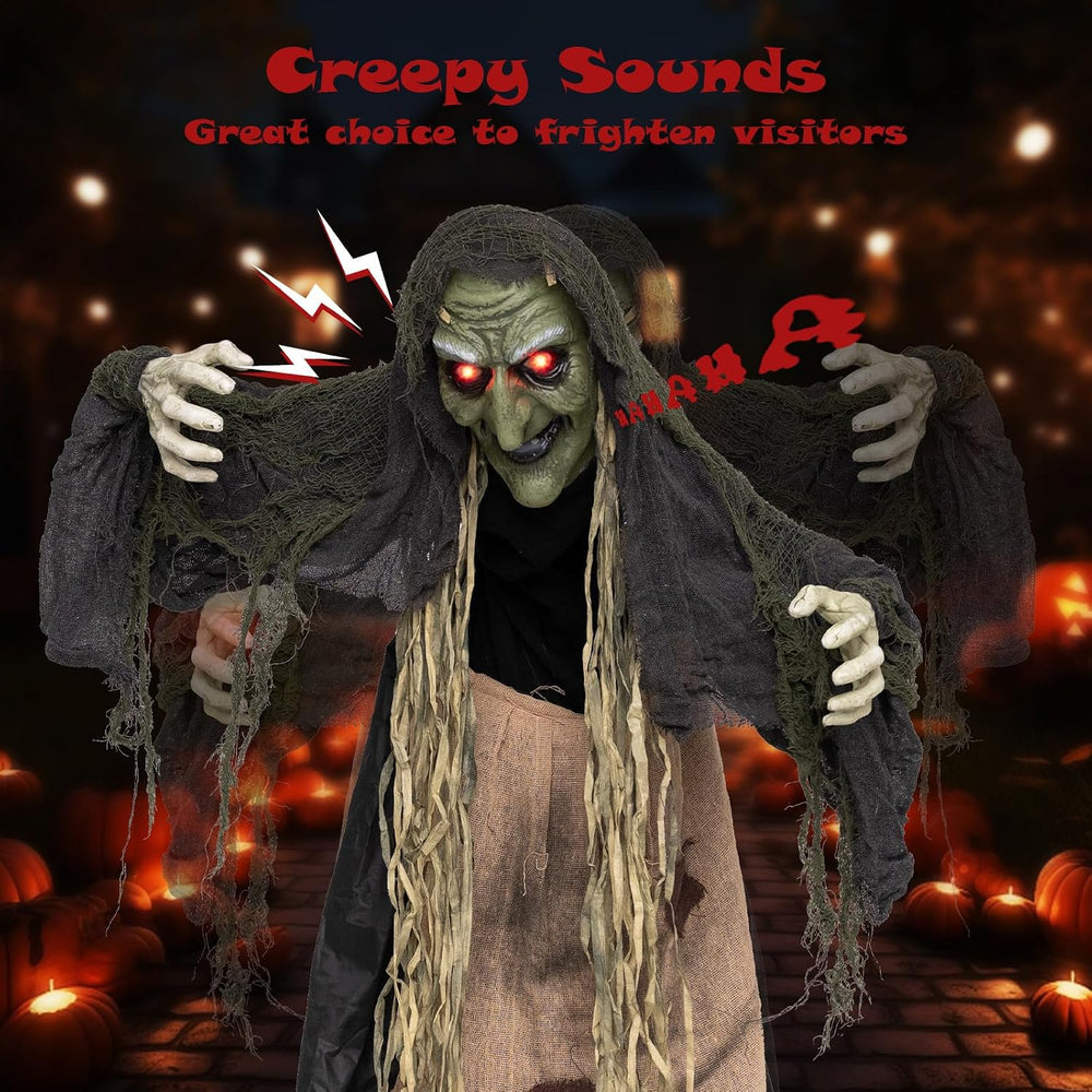 Tangkula 5.3 FT Halloween Animatronics Standing Hunchback Witch Decorations