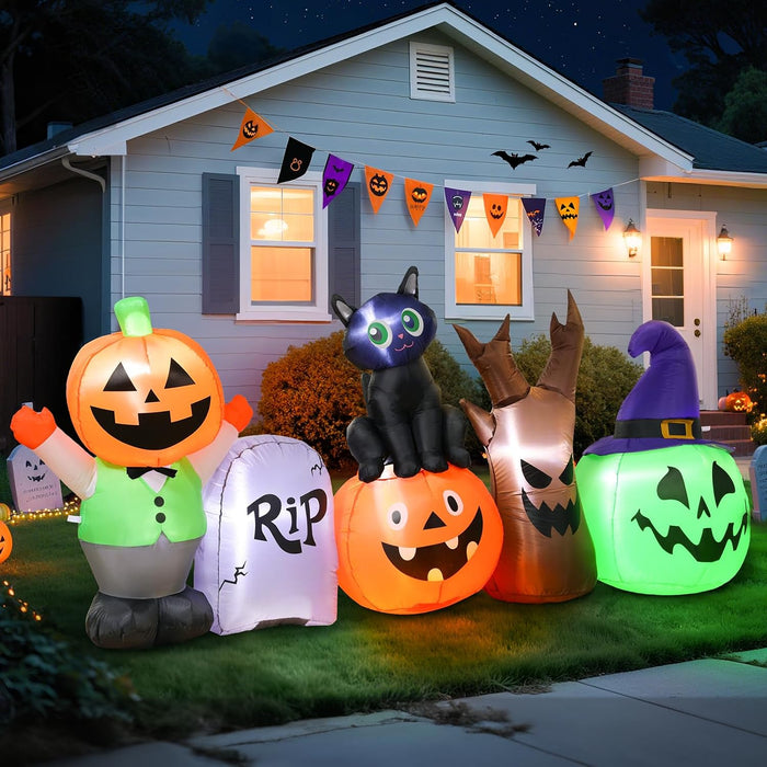 Halloween Inflatables Outdoor Decoration, 8.5ft Pumpkin/Tombstone/Black Cat/Ghost Tree, Cute Blow Up Yard Decor, for Outside Garage Door Graveyard Yard Porch Lawn (8.5ft Pumpkin+Black Cat)